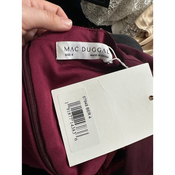 Mac Duggal 67848 Red Berry Faux Wrap Maxi Gown Beaded Bodice 4 NWT - Picture 7 of 7